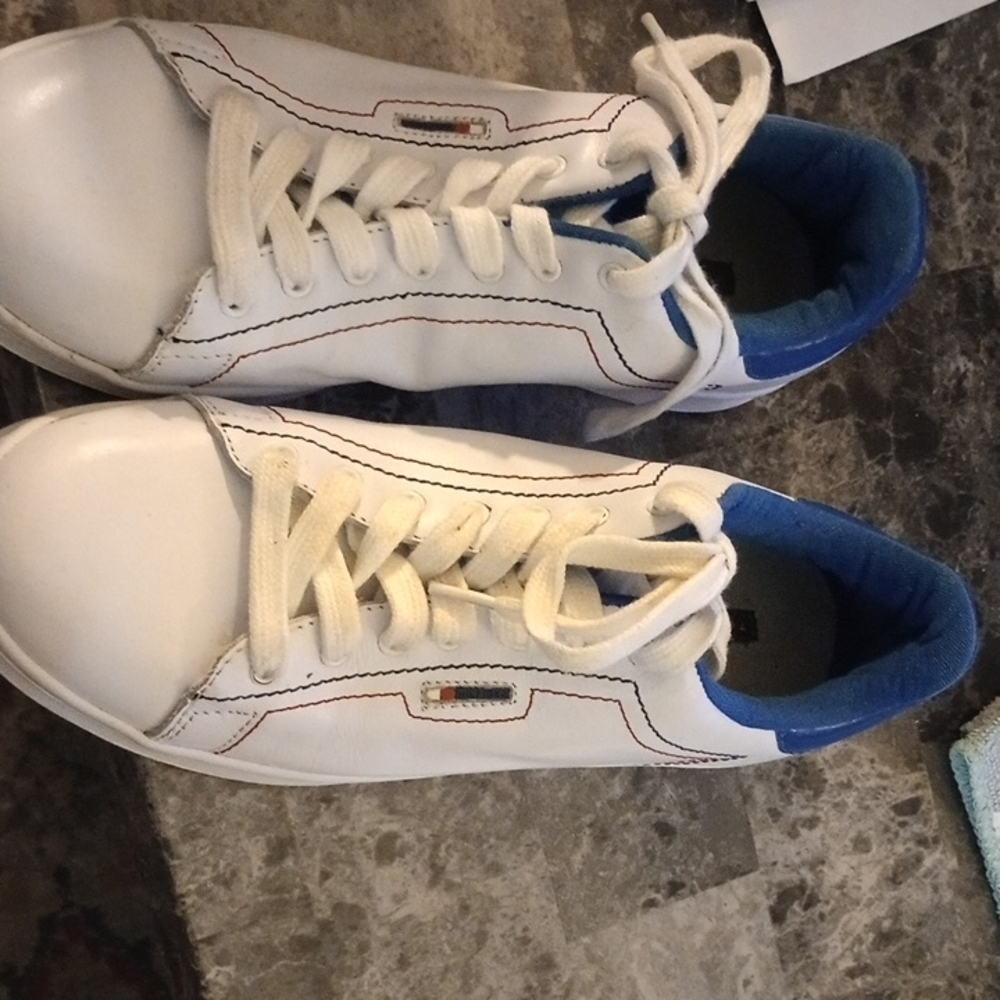 White Sneakers with Blue Accents